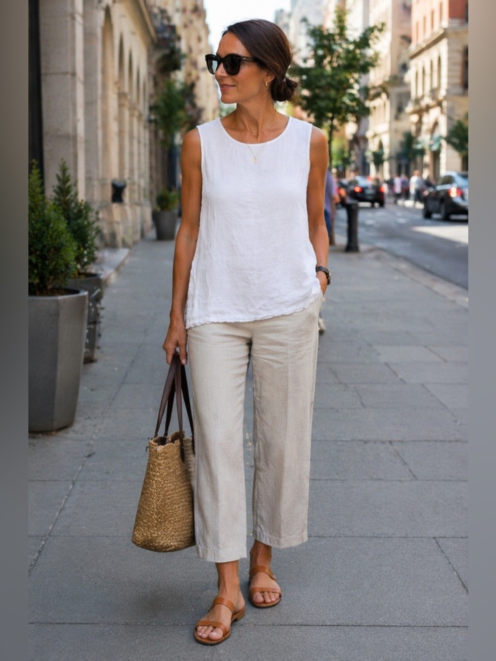 BRYN WALKER Women's White 100% LINEN Sleeveless Tank Top XL